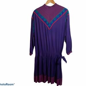 VINTAGE 90s PHOOL Dress S Purple Quilted Drop Waist Cottagecore Modest